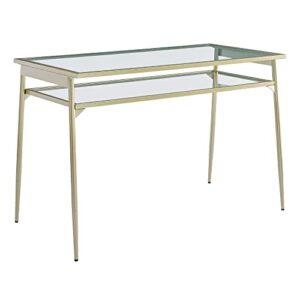 Walker Edison Olivia Contemporary 2 Tier Glass Top Metal Desk, 48 Inch, Gold