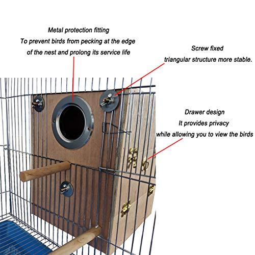 Tfwadmx Bird Wood Breeding Box Lovebirds Nesting Station House Aviary Cage Clear View Window for Parakeet Cockatiel Peony Finch Conure Budgie Parrots Tits Finches and Other Wild Birds