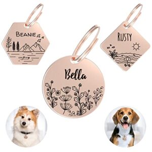 pawfurever personalized dog tags engraved for pets - dark etching dog name tag with front and back engraving - made in usa - stainless steel dog tag personalized for pets (circle, rose gold)