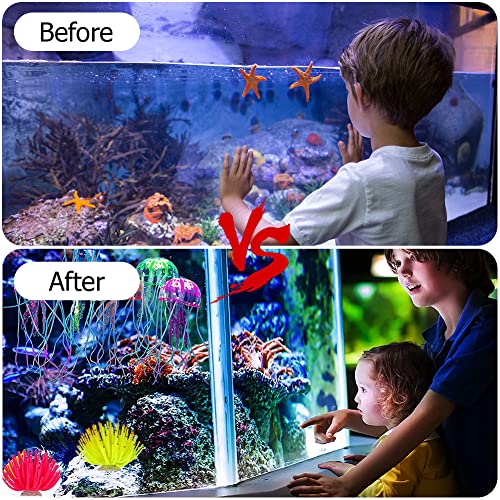 Glowing Aquarium Ornaments Silicone Fish Tank Decor Artificial Sea Anemones Decorations Including Coral Jellyfish Sea Horse, Christmas Tree Sillicon Ornament Decoration for Aquarium Fish Tank