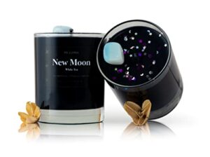 my lumina new moon aromatherapy candle w/moonstone crystal inside -natural stone healing energy, stress relief, relaxing & balance- soy wax scented candle home - gift for new beginnings - night black