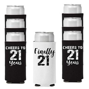 veracco finally 21 cheers to 21 years twenty first slim can coolie holder 21st birthday gift party favors decorations (black/white, 6)