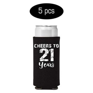 Veracco Finally 21 Cheers to 21 Years Twenty First Slim Can Coolie Holder 21st Birthday Gift Party Favors Decorations (Black/White, 6)
