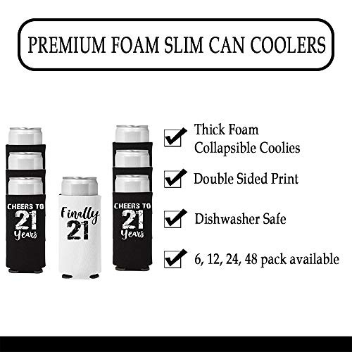 Veracco Finally 21 Cheers to 21 Years Twenty First Slim Can Coolie Holder 21st Birthday Gift Party Favors Decorations (Black/White, 6)