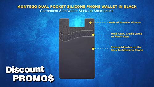 DISCOUNT PROMOS 10 Montego Silicone Phone Wallets Pack - Strong Adhesive, Dual Pocket - Black