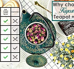 Japanese Cast Iron Teapot Large Capacity 40Oz with Trivet and Loose Leaf Tea Infuser, Cast Iron Tea Kettle Stovetop Safe. Tetsubin Coated with Enamel Interior.