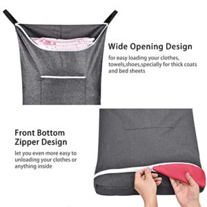 Hanging Laundry Hamper Bag Behind Door Hampers for Laundry Hanging Save Space Zipper Laundry Hamper Door Hanging with 2 PCs Stainless Steel Hooks Suction Hooks for Wall/Bathroom (Grey)