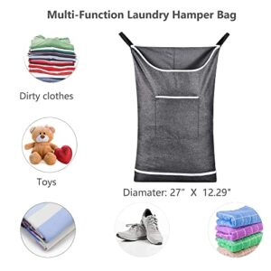 Hanging Laundry Hamper Bag Behind Door Hampers for Laundry Hanging Save Space Zipper Laundry Hamper Door Hanging with 2 PCs Stainless Steel Hooks Suction Hooks for Wall/Bathroom (Grey)