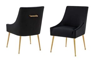 limari home lombardo collection modern style velvet upholstered dining chair with back handle (set of 2), black, gold