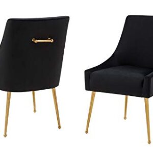 Limari Home Lombardo Collection Modern Style Velvet Upholstered Dining Chair with Back Handle (Set of 2), Black, Gold