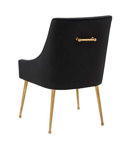 Limari Home Lombardo Collection Modern Style Velvet Upholstered Dining Chair with Back Handle (Set of 2), Black, Gold