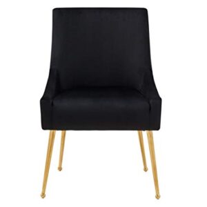 Limari Home Lombardo Collection Modern Style Velvet Upholstered Dining Chair with Back Handle (Set of 2), Black, Gold