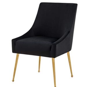 Limari Home Lombardo Collection Modern Style Velvet Upholstered Dining Chair with Back Handle (Set of 2), Black, Gold