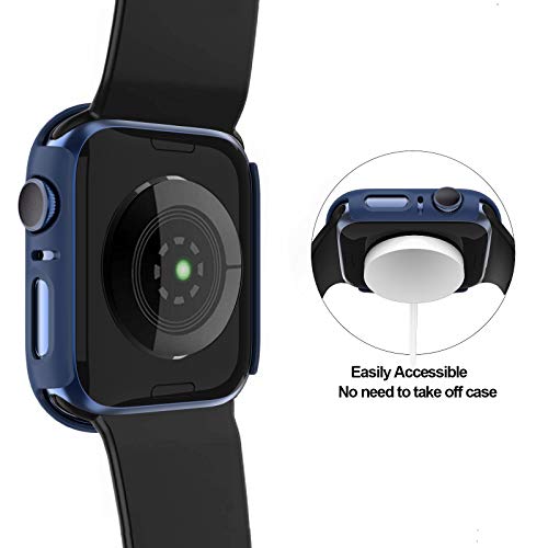 BHARVEST 2 Pack Hard PC Case Compatible with Apple Watch Series 3/2/1 42mm, Case with Tempered Glass Screen Protector Overall Bubble-Free Cover for iWatch Accessories, Black+Blue