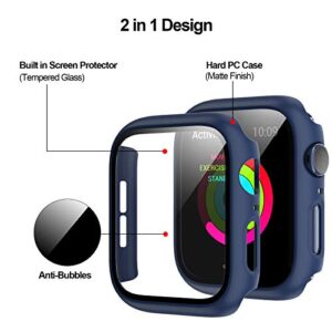 BHARVEST 2 Pack Hard PC Case Compatible with Apple Watch Series 3/2/1 42mm, Case with Tempered Glass Screen Protector Overall Bubble-Free Cover for iWatch Accessories, Black+Blue