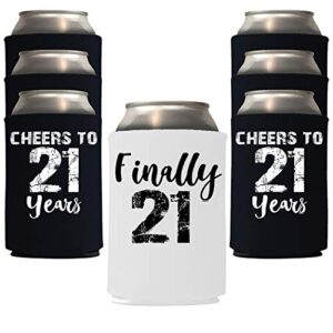 veracco finally 21 cheers to 21 years twenty first can coolie holder 21st birthday gift party favors decorations (black/white, 12)