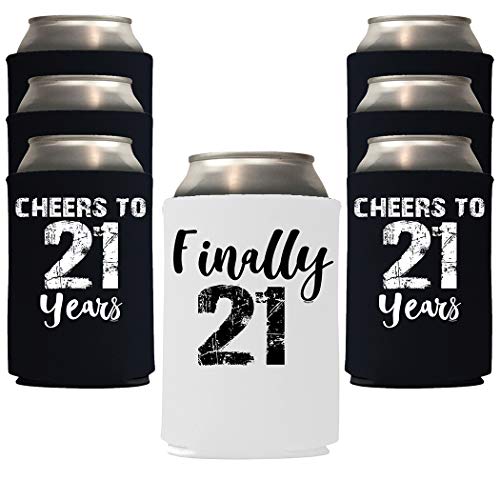 Veracco Finally 21 Cheers to 21 Years Twenty First Can Coolie Holder 21st Birthday Gift Party Favors Decorations (Black/White, 12)