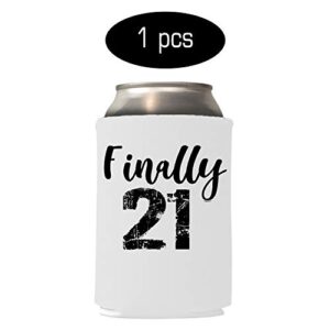 Veracco Finally 21 Cheers to 21 Years Twenty First Can Coolie Holder 21st Birthday Gift Party Favors Decorations (Black/White, 12)