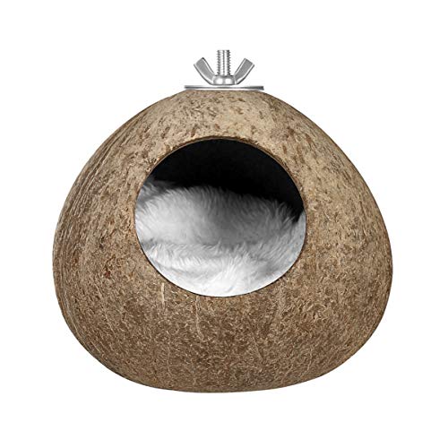 POPETPOP Nest for Birds Winter Warm Bird Nest House Natural Coconut Shell Simulation Birdhouse Grass Bird Hut Parakeet Nesting Box ï¼ˆNo Blanket