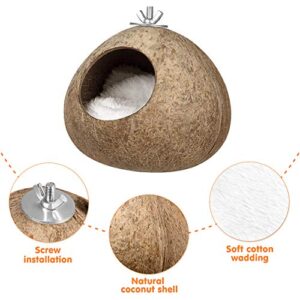 POPETPOP Nest for Birds Winter Warm Bird Nest House Natural Coconut Shell Simulation Birdhouse Grass Bird Hut Parakeet Nesting Box ï¼ˆNo Blanket