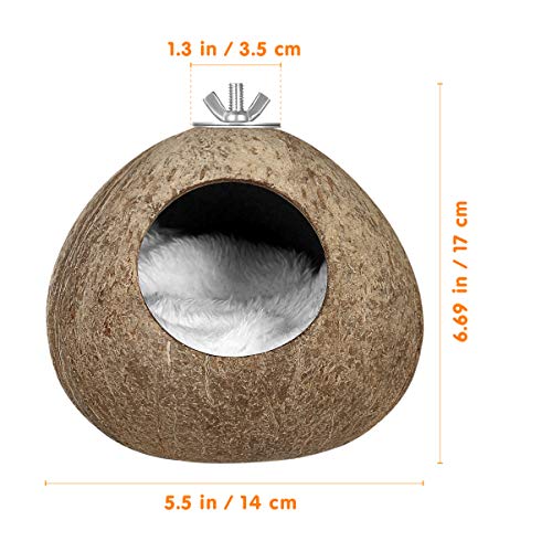 POPETPOP Nest for Birds Winter Warm Bird Nest House Natural Coconut Shell Simulation Birdhouse Grass Bird Hut Parakeet Nesting Box ï¼ˆNo Blanket