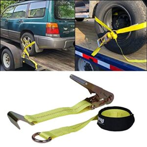 Autofonder Car Tie Down Kit Heavy Duty with Snap Hooks -Break Strength 10,000 lbs-Working Load 3333 lbs-Lasso Trailers Ratchet Straps with D-Ring 4 Axle Straps for Auto Hauling