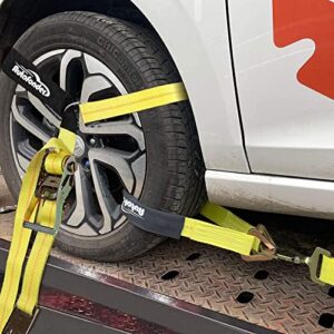 Autofonder Car Tie Down Kit Heavy Duty with Snap Hooks -Break Strength 10,000 lbs-Working Load 3333 lbs-Lasso Trailers Ratchet Straps with D-Ring 4 Axle Straps for Auto Hauling