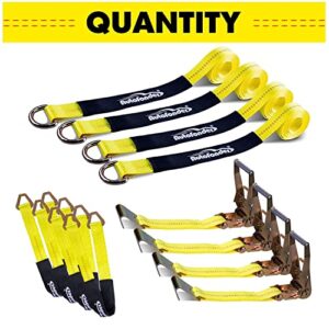 Autofonder Car Tie Down Kit Heavy Duty with Snap Hooks -Break Strength 10,000 lbs-Working Load 3333 lbs-Lasso Trailers Ratchet Straps with D-Ring 4 Axle Straps for Auto Hauling