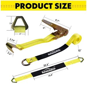 Autofonder Car Tie Down Kit Heavy Duty with Snap Hooks -Break Strength 10,000 lbs-Working Load 3333 lbs-Lasso Trailers Ratchet Straps with D-Ring 4 Axle Straps for Auto Hauling