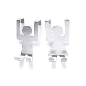 DOITOOL Over The Door Hook Stainless Steel Metal Door Hanger Cartoon People Shape Heavy-Duty Organizer for Coat, Towel, Bag, Robe Silver 4pcs