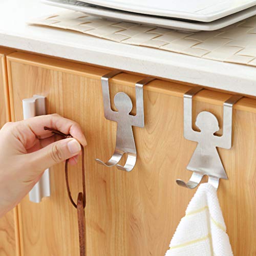 DOITOOL Over The Door Hook Stainless Steel Metal Door Hanger Cartoon People Shape Heavy-Duty Organizer for Coat, Towel, Bag, Robe Silver 4pcs