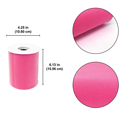 6" by 100 Yards (300 ft) Fabric Tulle Spool for Wedding and Decoration. Value Pack. (Hot Pink)