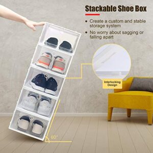IPOW 12 Pack Thickened Clear Plastic Stackable Shoe Boxes, Foldable Shoe Organizer Sneaker Shoe Containers Shoe Storage Bins Drop Front Shoe Storage Boxes for Men, Women Kids