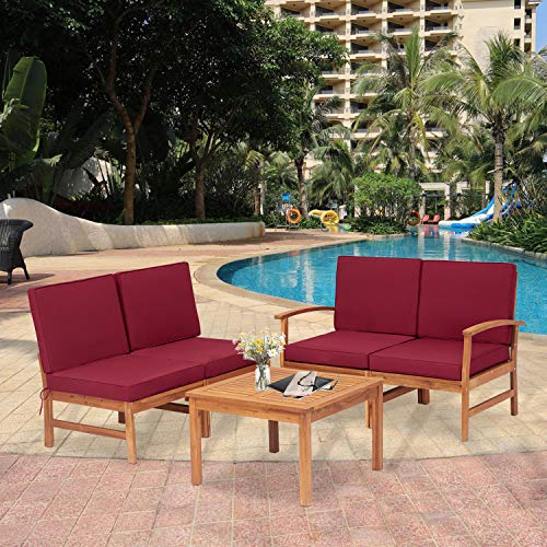 kinbor Outdoor Furniture Patio 5 PCS Wood Sectional Sofa Furniture with Big Seat for Outdoor Patio Garden Deck