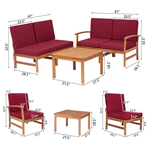 kinbor Outdoor Furniture Patio 5 PCS Wood Sectional Sofa Furniture with Big Seat for Outdoor Patio Garden Deck