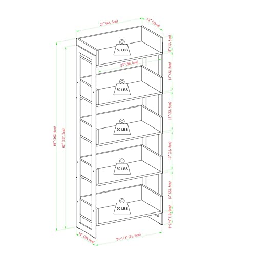 Walker Edison Addison Urban Industrial Metal and Wood 5-Shelf Bookcase, 64 Inch, Grey Wash