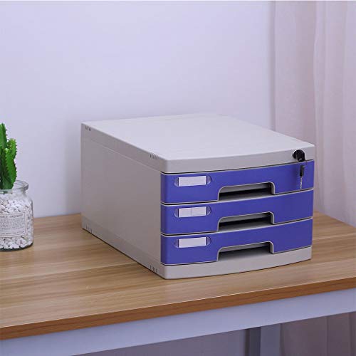 A4 Filing Pedestal Cabinet with 3 Drawer Lockable File Cabinet Desktop with Lock 3-Layer Drawer File Box Stationery Organizer Data Office Storage Box 29.5×39.4×22cm (Color : Blue)