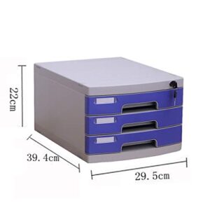 A4 Filing Pedestal Cabinet with 3 Drawer Lockable File Cabinet Desktop with Lock 3-Layer Drawer File Box Stationery Organizer Data Office Storage Box 29.5×39.4×22cm (Color : Blue)