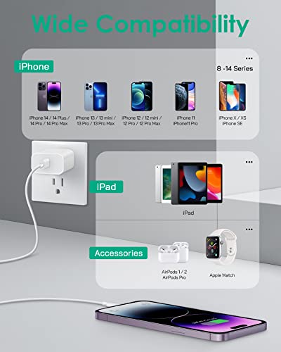 iPhone Charger Fast Charging, [Apple MFi Certified] Fast Charger 20W PD USB C Wall Charger with 6FT Type C to Lightning Cable Compatible with iPhone 14 13 12 11 Pro Max/Pro/XS Max/XS/XR/X, iPad