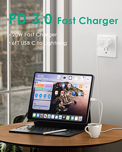 iPhone Charger Fast Charging, [Apple MFi Certified] Fast Charger 20W PD USB C Wall Charger with 6FT Type C to Lightning Cable Compatible with iPhone 14 13 12 11 Pro Max/Pro/XS Max/XS/XR/X, iPad