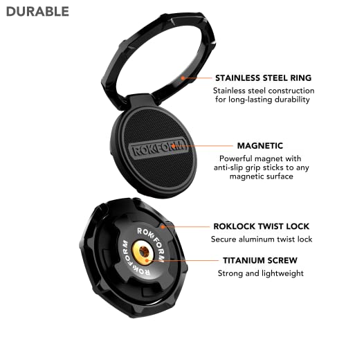 Rokform - Magnetic Sport Ring Grip and Stand, Thin Metal Cell Phone Ring Holder, Specially Designed for Rokform iPhone & Samsung Twist Lock Cases (Black)