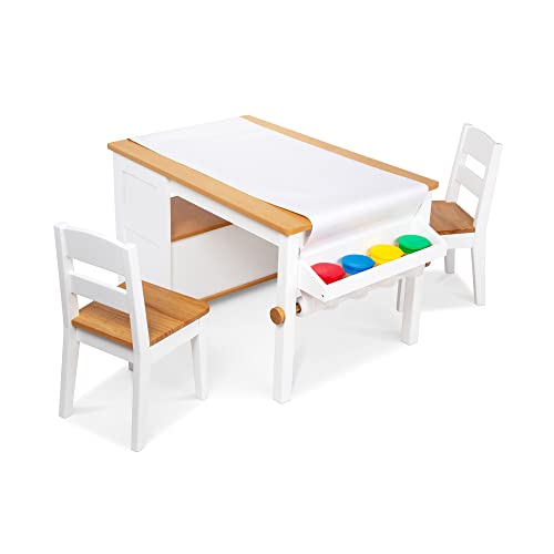 Melissa & Doug Wooden Art Table & Chairs Set - White - Kids Craft Table And Chairs, Children's Furniture