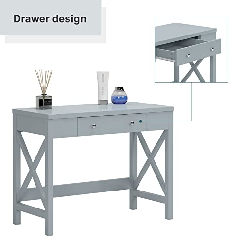 sogesfurniture 39.4inches Computer Desk with Drawer, Makeup Vanity Table, Writing Study Desk with Drawers, for Home Office, Dressing Table, Gray