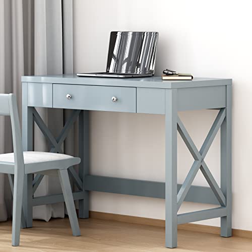 sogesfurniture 39.4inches Computer Desk with Drawer, Makeup Vanity Table, Writing Study Desk with Drawers, for Home Office, Dressing Table, Gray