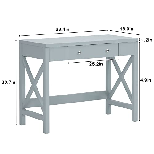 sogesfurniture 39.4inches Computer Desk with Drawer, Makeup Vanity Table, Writing Study Desk with Drawers, for Home Office, Dressing Table, Gray