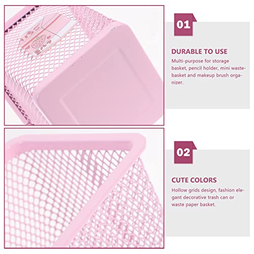 DOITOOL Trash Can Cute Rectangle Desktop Trash Can Mini Desktop Wastebasket Pencil Case Flower Pot Storage Basket, 3.14 x 3.14 x 3.74 inch (Pink)