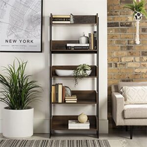 Walker Edison Addison Urban Industrial Metal and Wood 5-Shelf Bookcase, 64 Inch, Dark Walnut