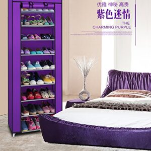 Kcelarec 10 Tiers Shoe Rack Shoe Storage Organizer Cabinet Tower with Dustproof Cover Closet Shoe Cabinet Tower (Purple)