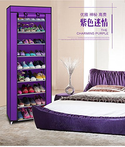 Kcelarec 10 Tiers Shoe Rack Shoe Storage Organizer Cabinet Tower with Dustproof Cover Closet Shoe Cabinet Tower (Purple)