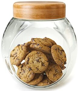 glass cookie jar with airtight lids - cookie, pastries, cake and candy jar, dog treat container, bpa-free clear glass storage container canister - cookie jars for kitchen counter with bamboo lid -76oz